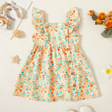 Trendy Toddler Girl Floral Stripe Solid Flutter-sleeve Dress