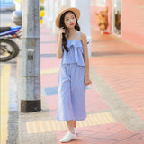 backless chiffon ruffle striped sets age for 4 - 16 yrs teenage girls summer clothes vest blouse+pants 2 pcs sets school outfits - vmlfashion-com