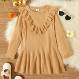 Trendy Toddler Girl Ruffled Long-sleeve Solid Dress